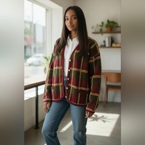 Tally Ho Plaid Cardigan - Red, Green, Yellow